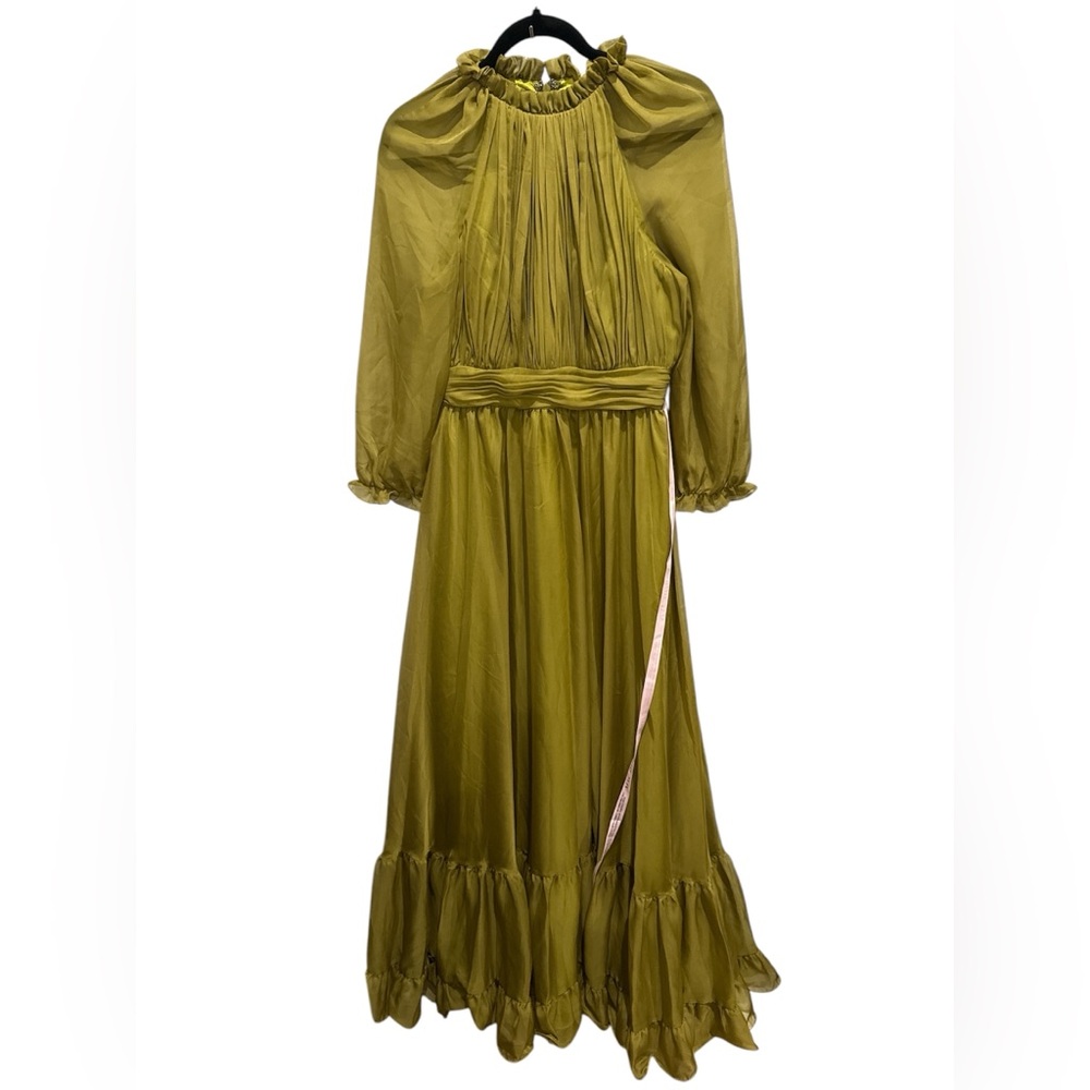 NWT Mac Duggal Green Balloon Sleeve Chiffon Ruffled Gown (Size 4) - Picture 2 of 8